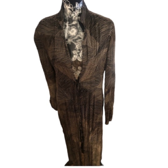 Chico’s size 10 Duster brown and white high /low w/ side slits can tie front - Picture 1 of 12